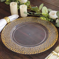 6-Pack Acrylic Charger Plates 13" Round Clear with Gold Hammered Rim - Decorative Plastic Charger Tableware